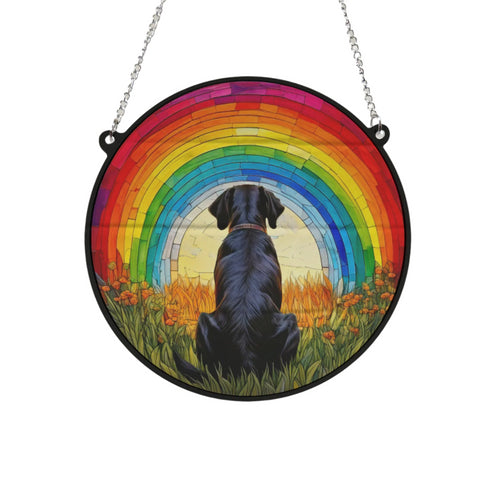 Labrador Black Rainbow Bridge Stained Glass Effect Suncatcher